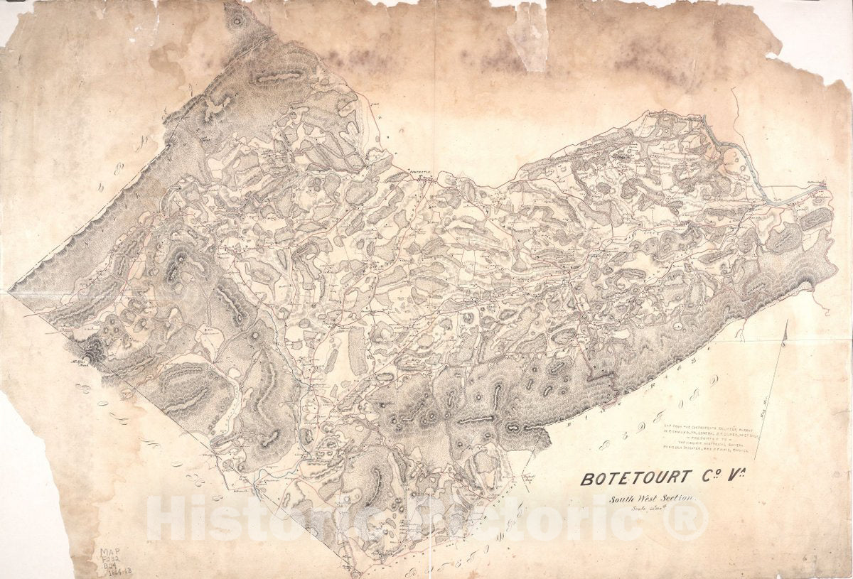 Historic 1864 Map - Botetourt Co, Va. South west Section.