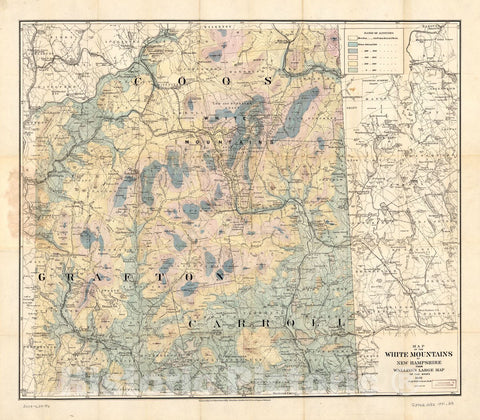 Historic 1881 Map - Map of The White Mountains of New Hampshire from Walling's Large map of The State, 1881.