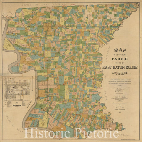 Historic 1895 Map - Map of The Parish of East Baton Rouge, Louisiana