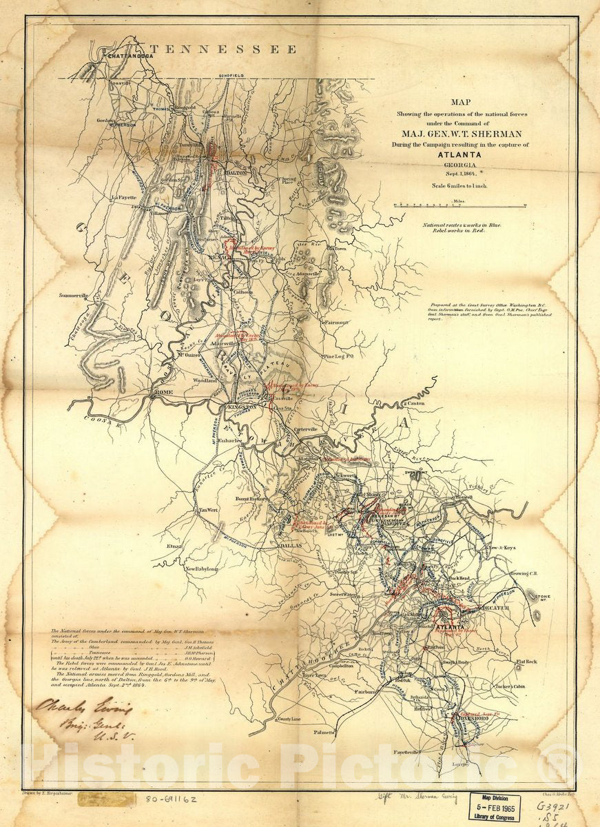Historic 1864 Map - Map Showing The Operations of The National Forces Under The Command of Maj. Gen. W.T. Sherman Atlanta, Georgia, Sept. 1, 1864 1