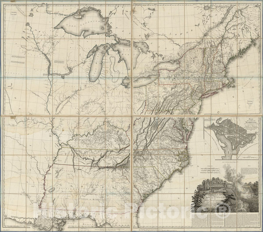 Historic 1802 Map - United States of NTH. America = Carte des Etats-UNIS de L'Amerique Septentrionale