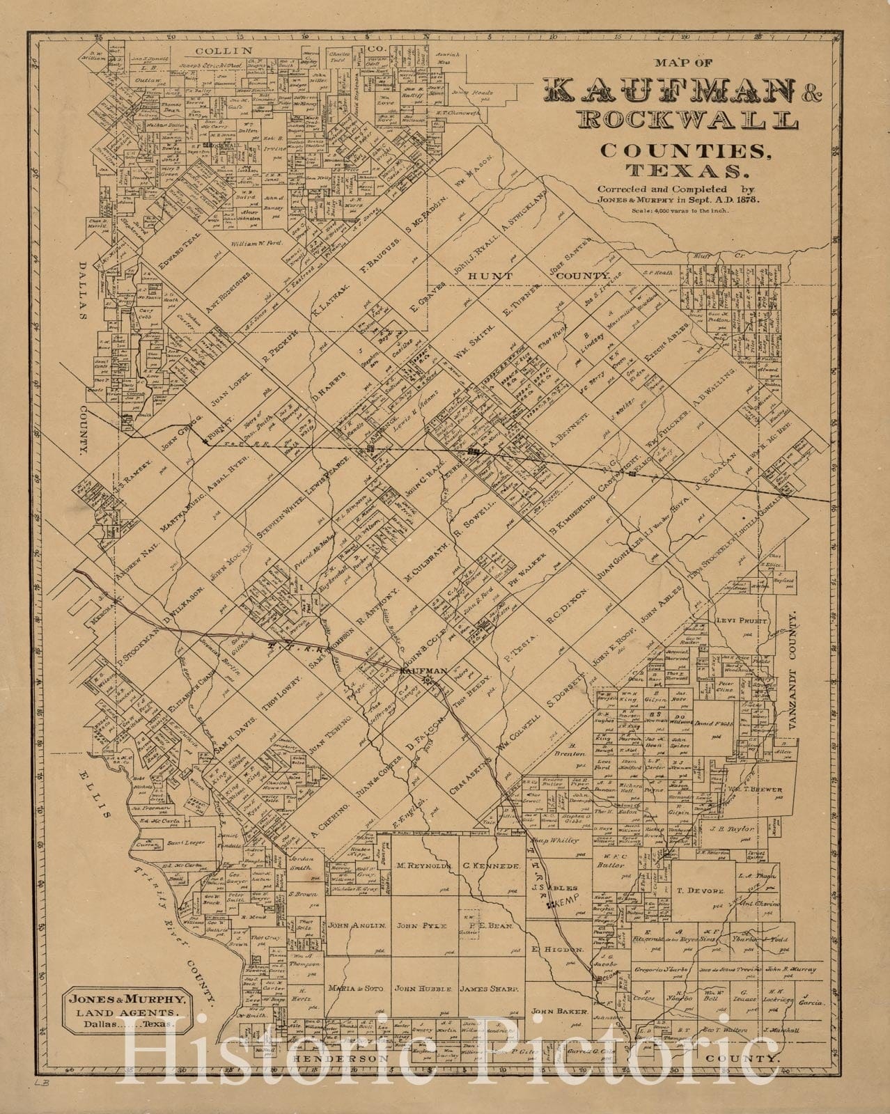 Historic 1878 Map - Map of Kaufman & Rockwall Counties,Texas