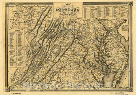 Historic 1836 Map - The Tourist'S Guide Through The States Of Maryland, Delaware, An - Vintage Wall Art