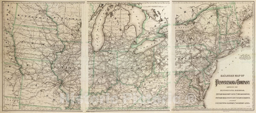 Historic 1871 Map - Railroad map of Pennsylvania Company Showing The Pennsylvania Railroad, Pittsburgh, Fort Wayne and Chicago Railway, Pittsburgh, Cincinnati and St. Louis Railway