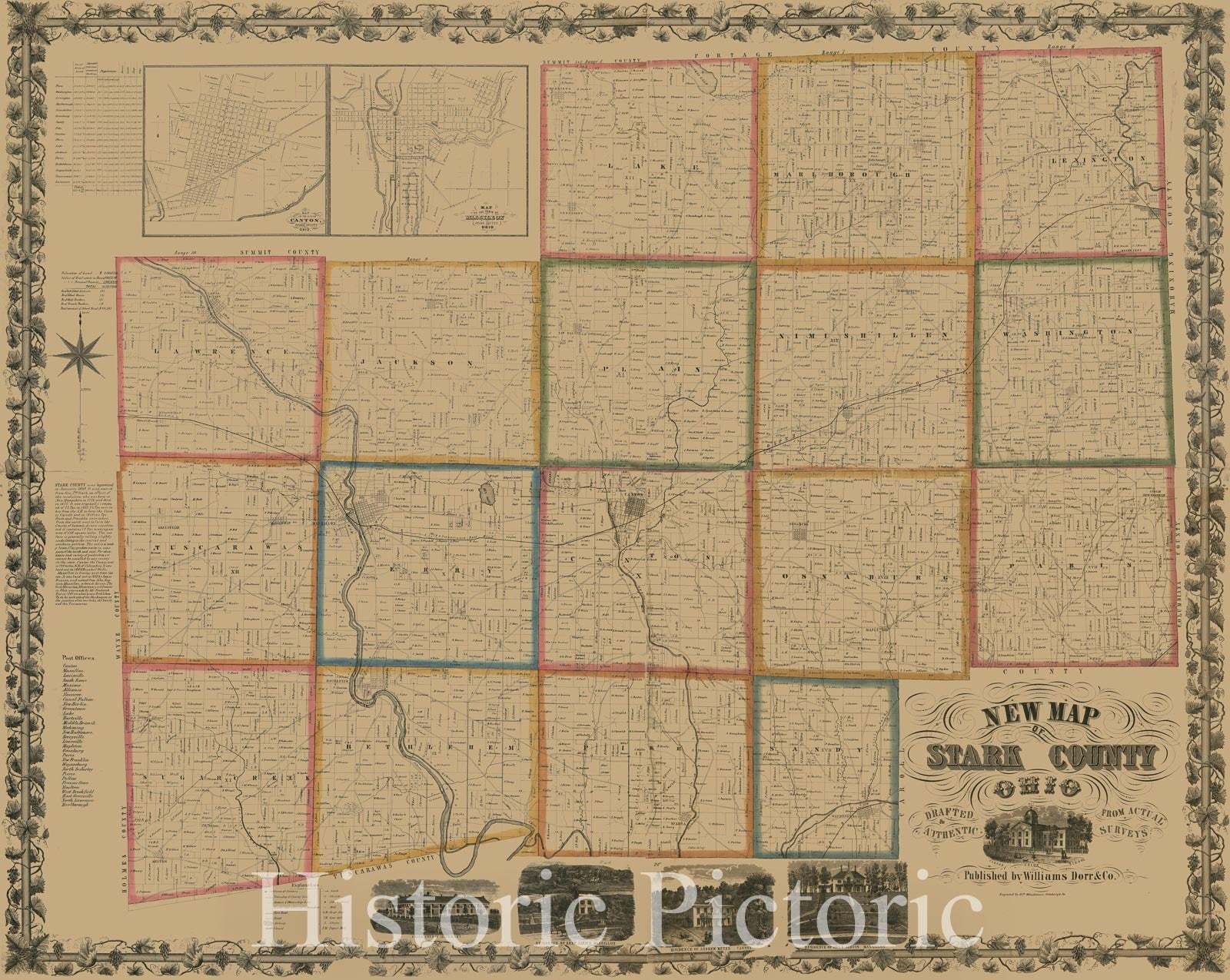 Historic 1850 Map - New map of Stark County, Ohio