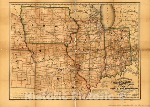 Historic 1858 Map - Indiana, Illinois, Missouri & Iowa with Parts of adjoining States.