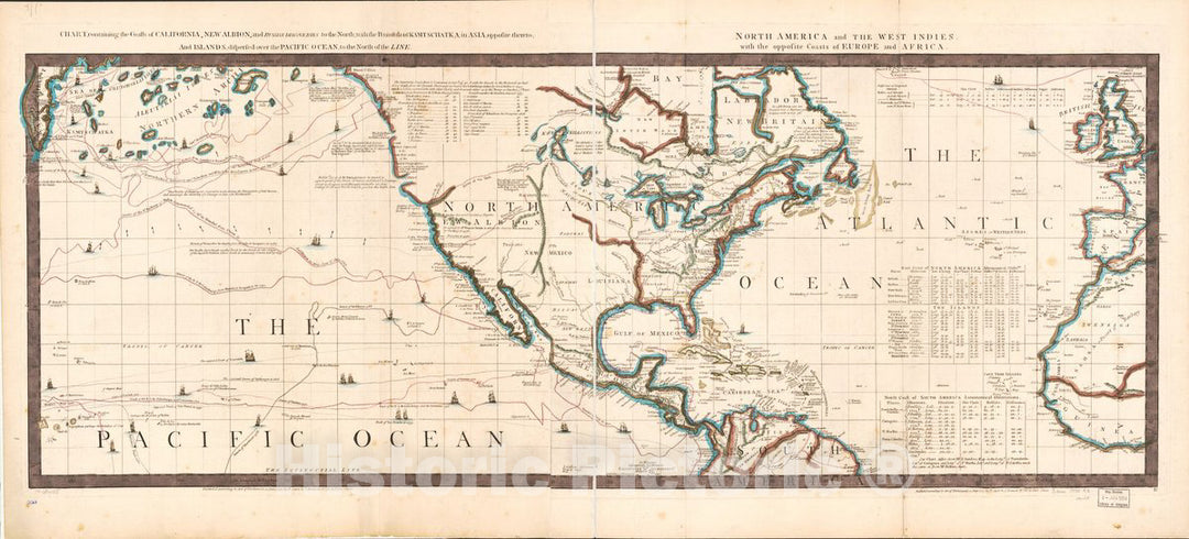 Historic 1775 Map - Chart, containing The coasts of California, New Albion, and Russian Discoveries to The North; with The Peninsula of Kamtschatka, in Asia, Opposite thereto; and Islands