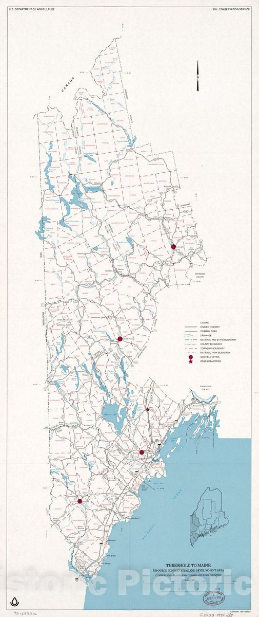 Historic 1991 Map - Threshold to Maine Resource Conservation and Development Area, Cumberland, Frankland i.e. Franklin, Oxford, and York Counties : February 1991