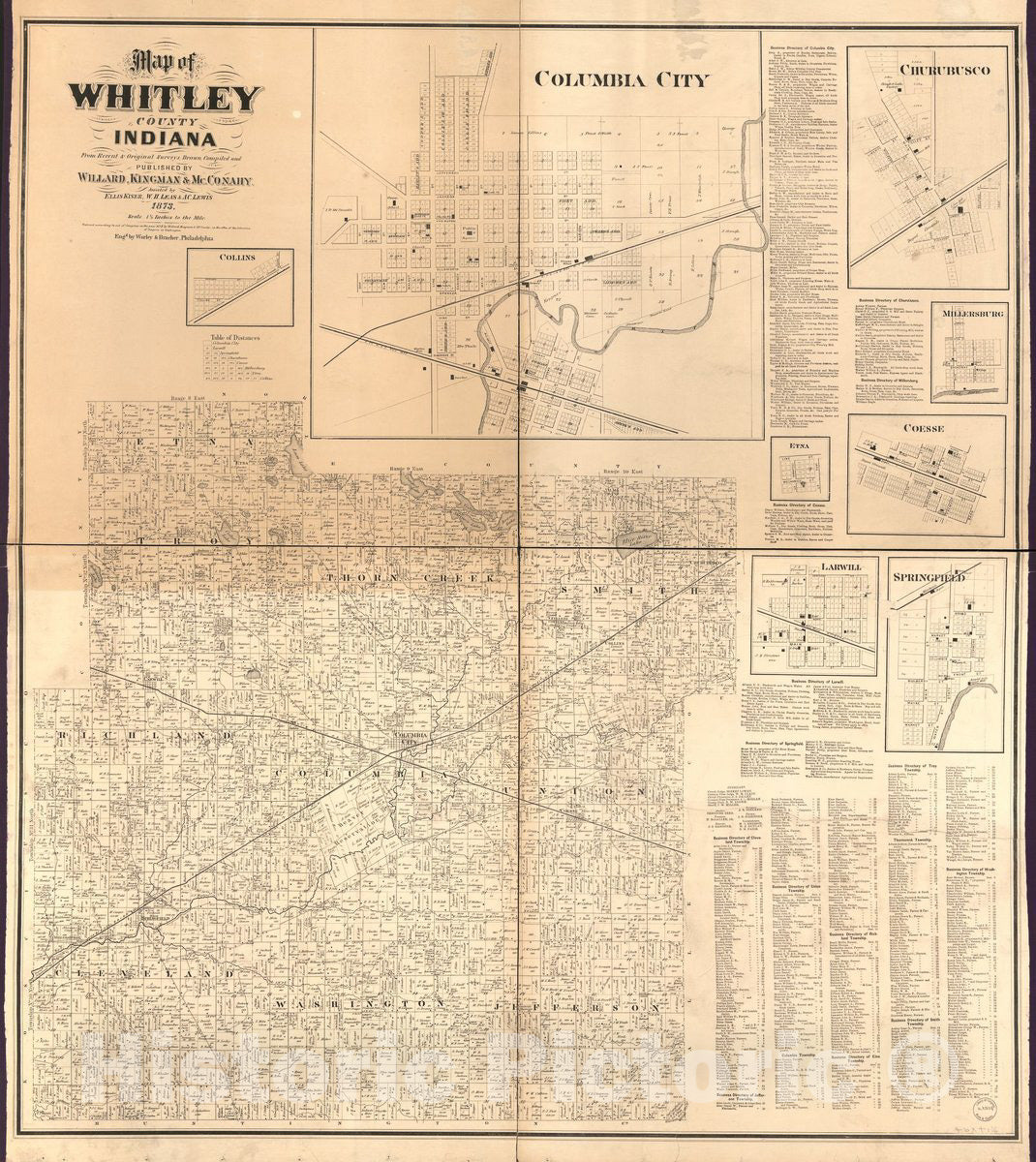 Historic 1900 Map - Map of Whitley County, Indiana