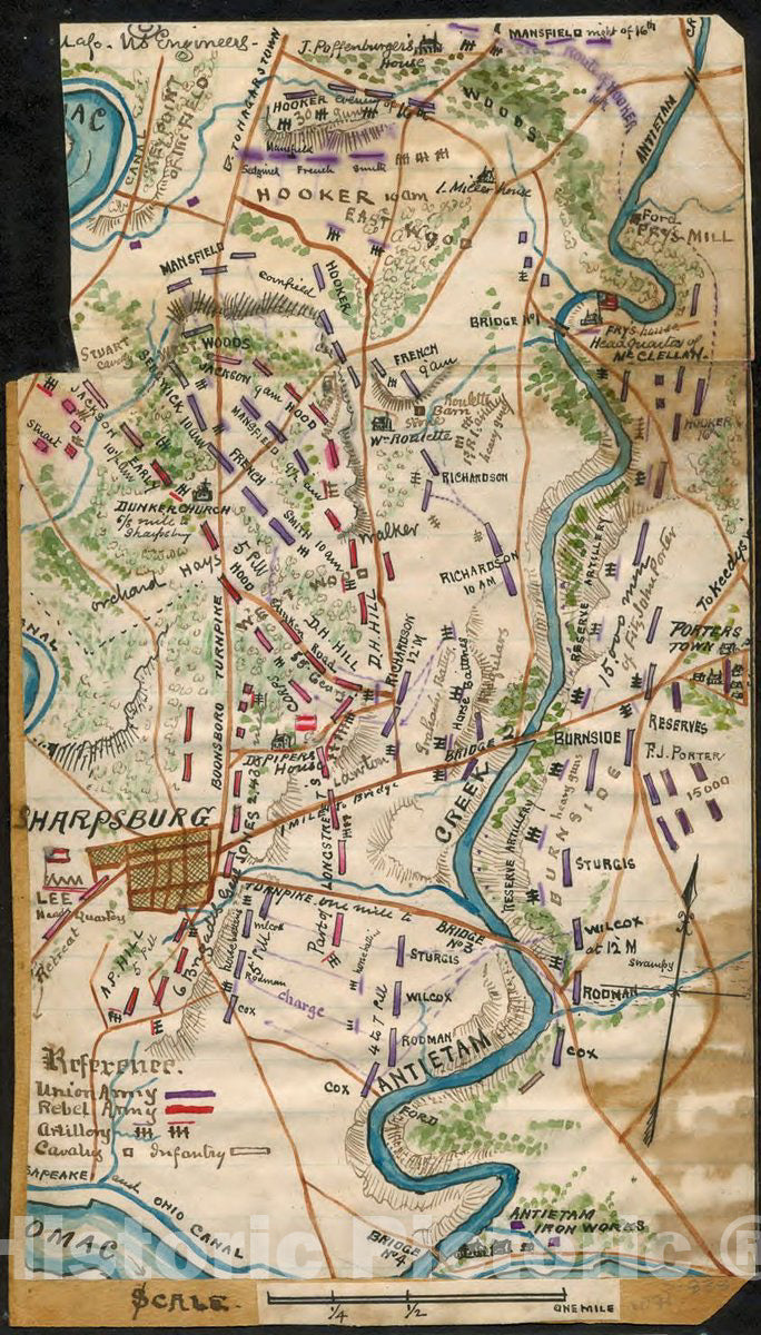 Historic 1862 Map - Plan of The Battle of Antietam, Maryland.
