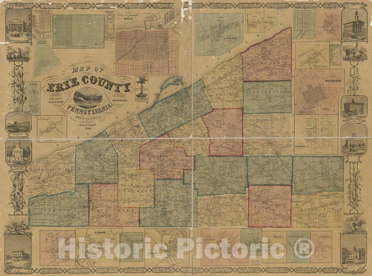 Historic 1855 Map - Map of Erie County, Pennsylvania : from Actual surveys