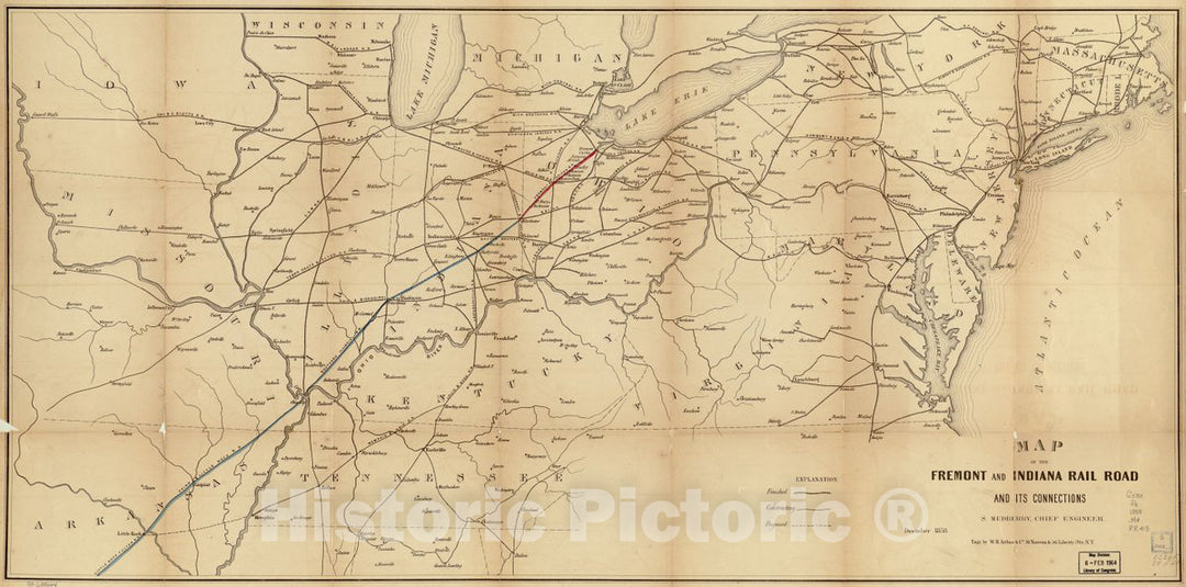 Historic 1858 Map - Map of The Fremont and Indiana Rail Road and its Connections, December 1858.