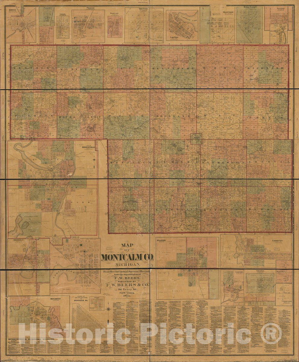 Historic 1875 Map - Topographic map of Montcalm Co, Michigan