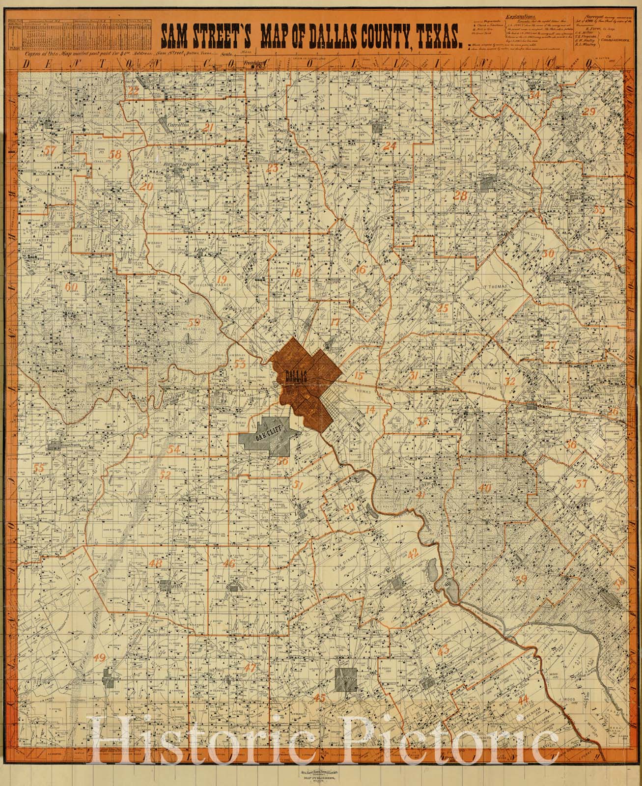 Historic 1900 Map - Sam Street's map of Dallas County, Texas ...