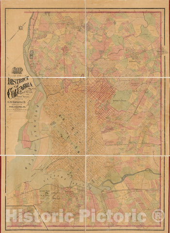 Historic 1887 Map - Map of The District of Columbia from Official Records and Actual surveys