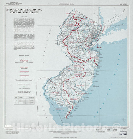 Historic 1974 Map - Hydrologic Unit map-1974, State of New Jersey.