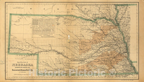 Historic 1876 Map - Map of The State of Nebraska Showing The Lands of The Burlington & Missouri RIV. R.R. Co. in Nebraska.
