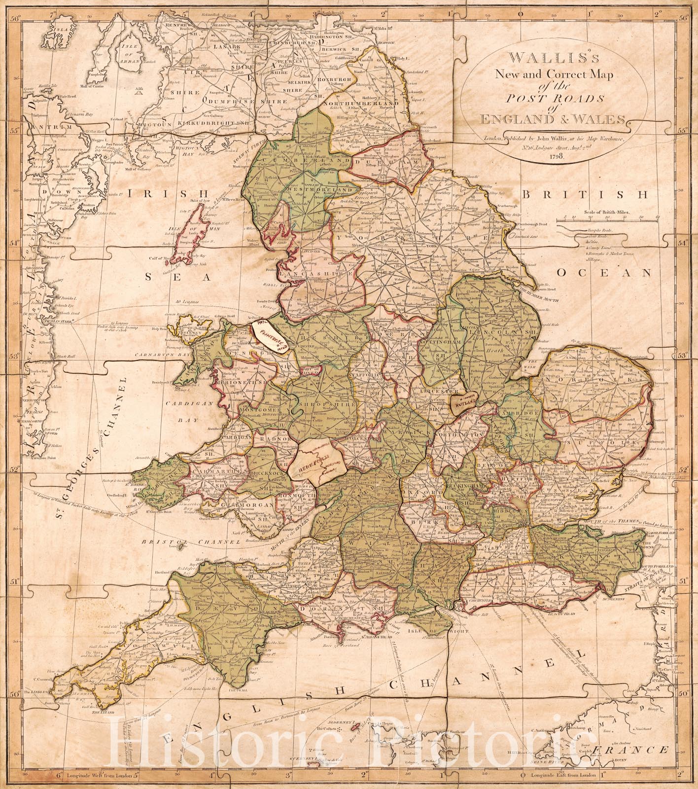 Historic 1810 Map - England and Wales : with The Principal Roads and Distances of The County Towns for London