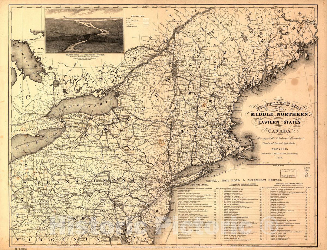 Historic 1849 Map - Traveller's map of The Middle, Northern, Eastern S ...