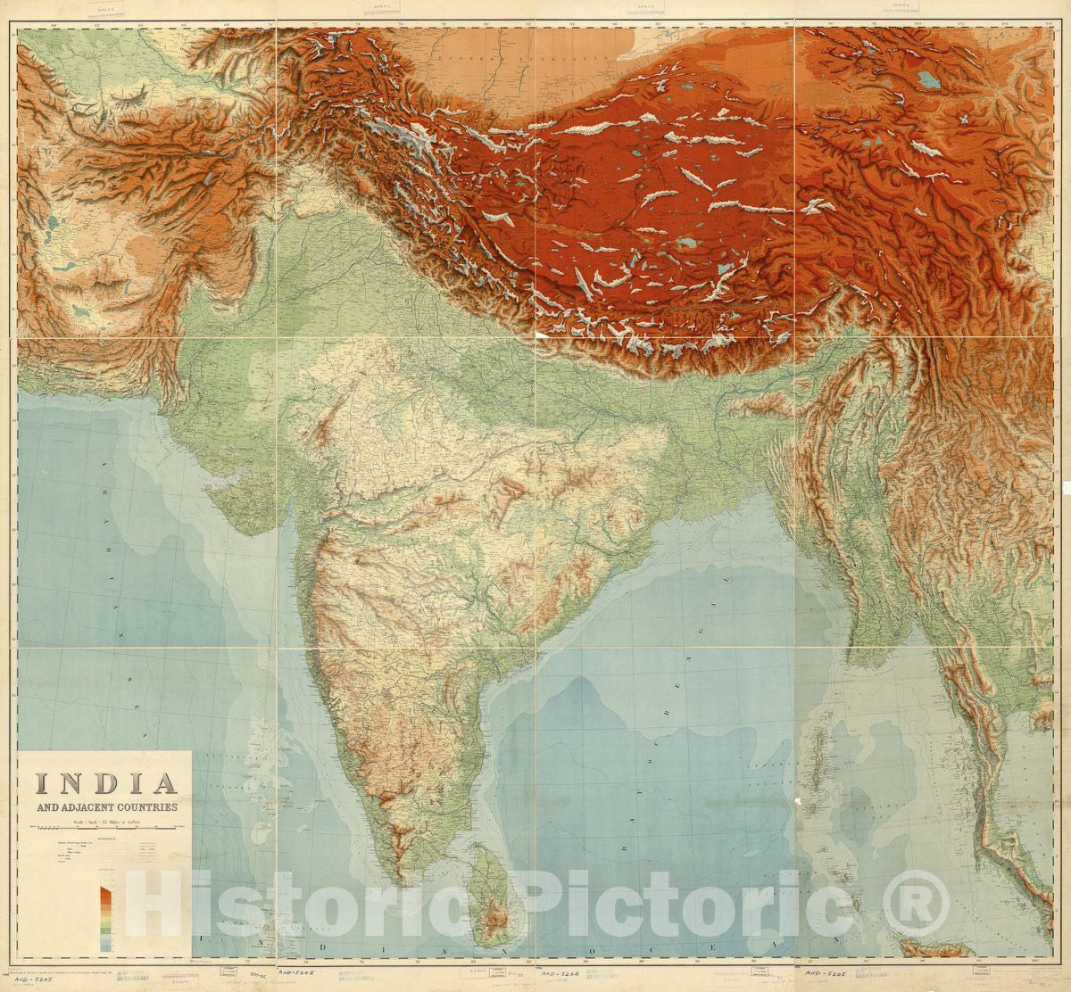 Historic 1917 Map - India and Adjacent Countries