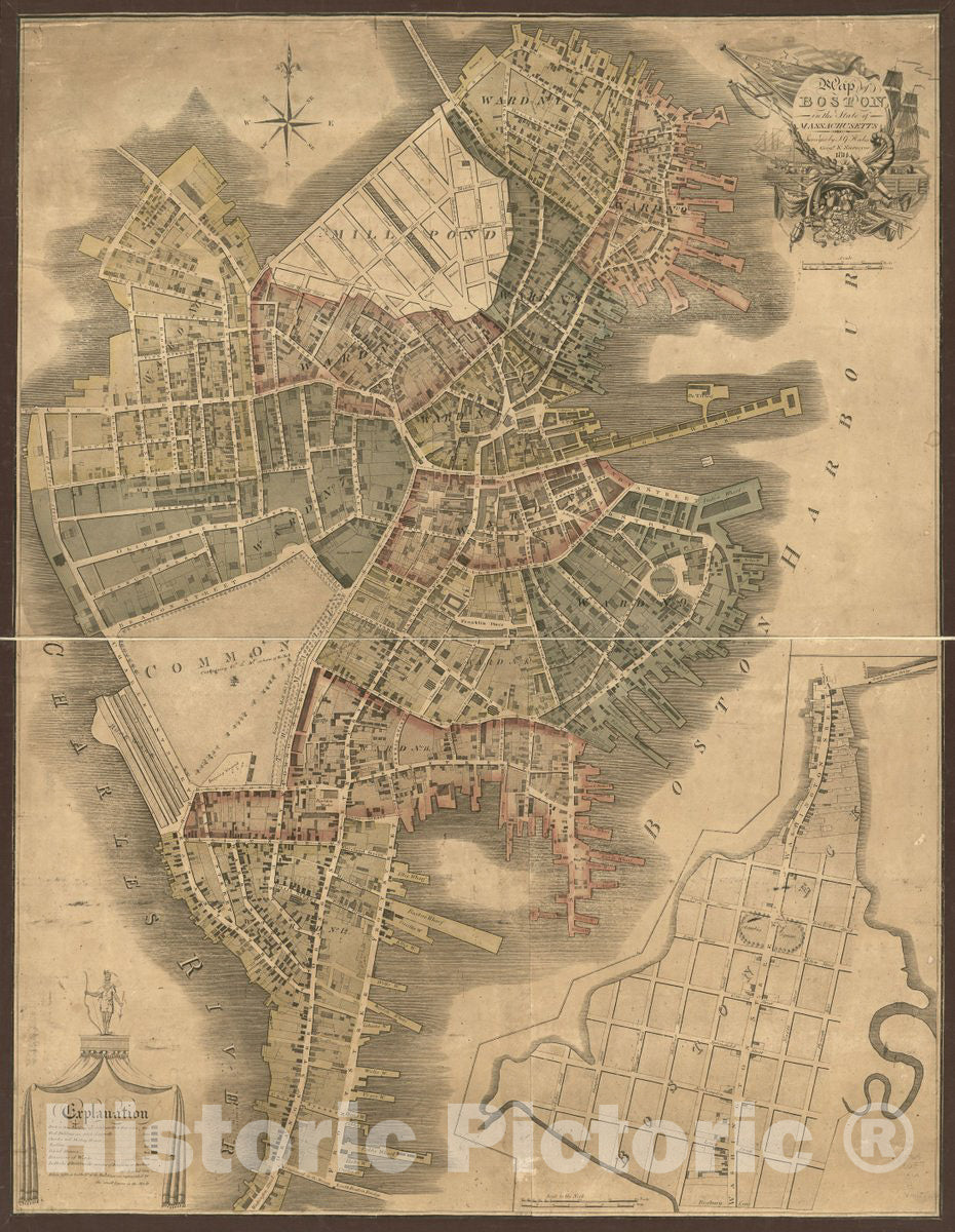 Historic 1814 Map - Map of Boston in The State of Massachusetts : 1814