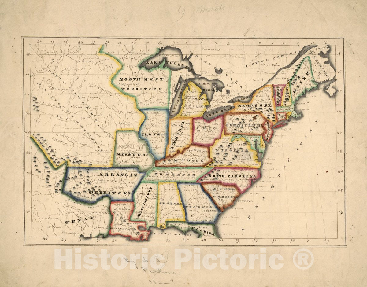 Historic 1819 Map - Map of The United States