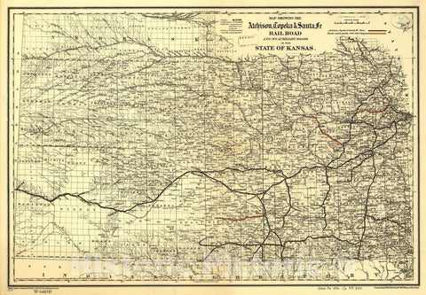Historic 1886 Map - Map Showing The Atchison, Topeka & Santa FÃ© Rail Road and its Auxiliary Roads in The State of Kansas.