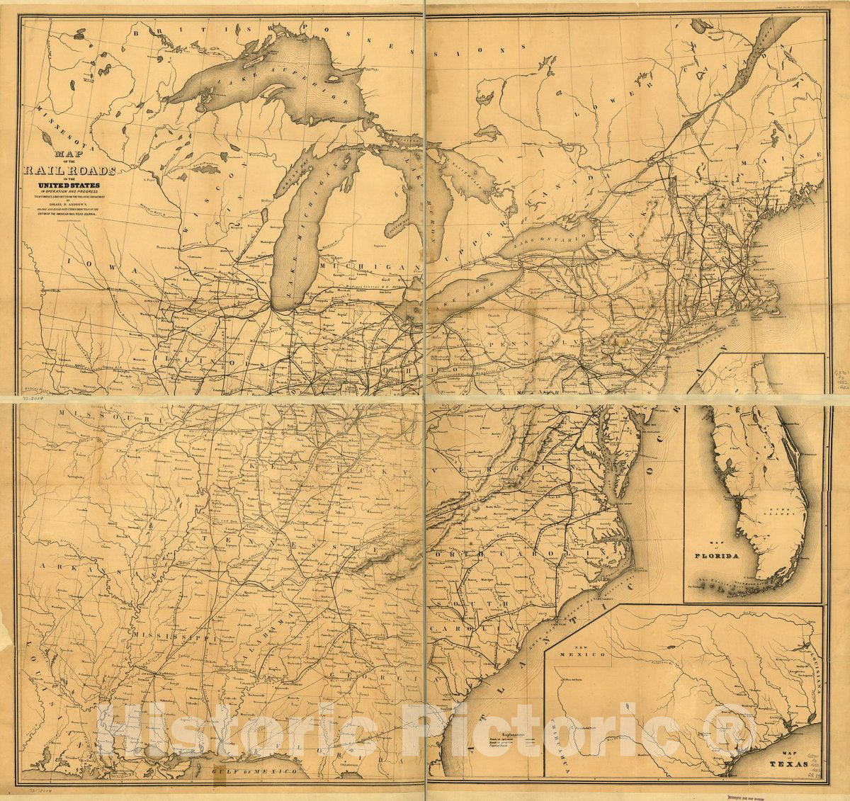 Historic 1852 Map - Map of The Railroads in The United States in Operation and Progress