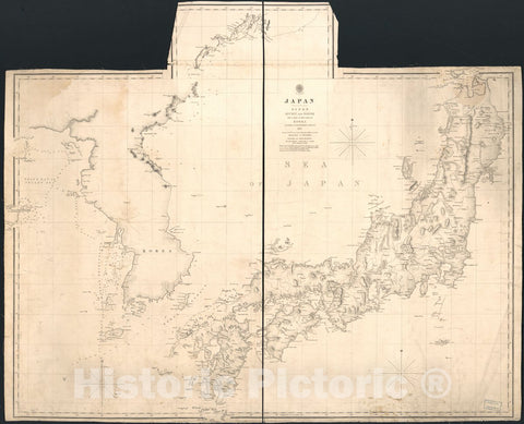 Historic 1855 Map - Japan : Nipon, Kiusiu and Sikok, and a Part of The Coast of Korea