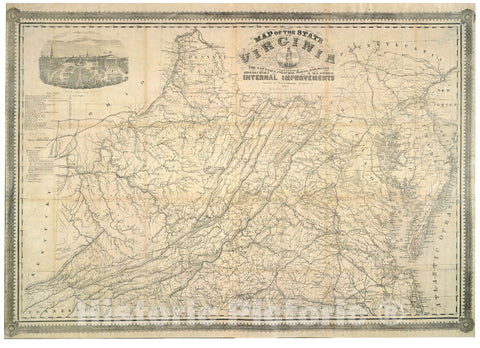 Historic 1865 Map - Map of The State of Virginia : containing The Counties, Principal Towns, Railroads, Rivers, canals & All Other Internal improvements.