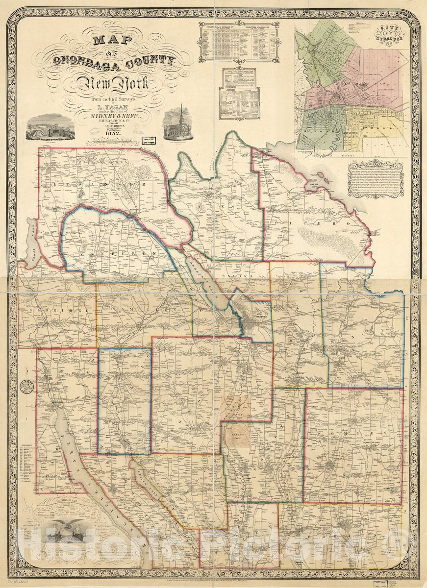 Historic 1852 Map - Map of Onondaga County, New York, from Actual surveys.