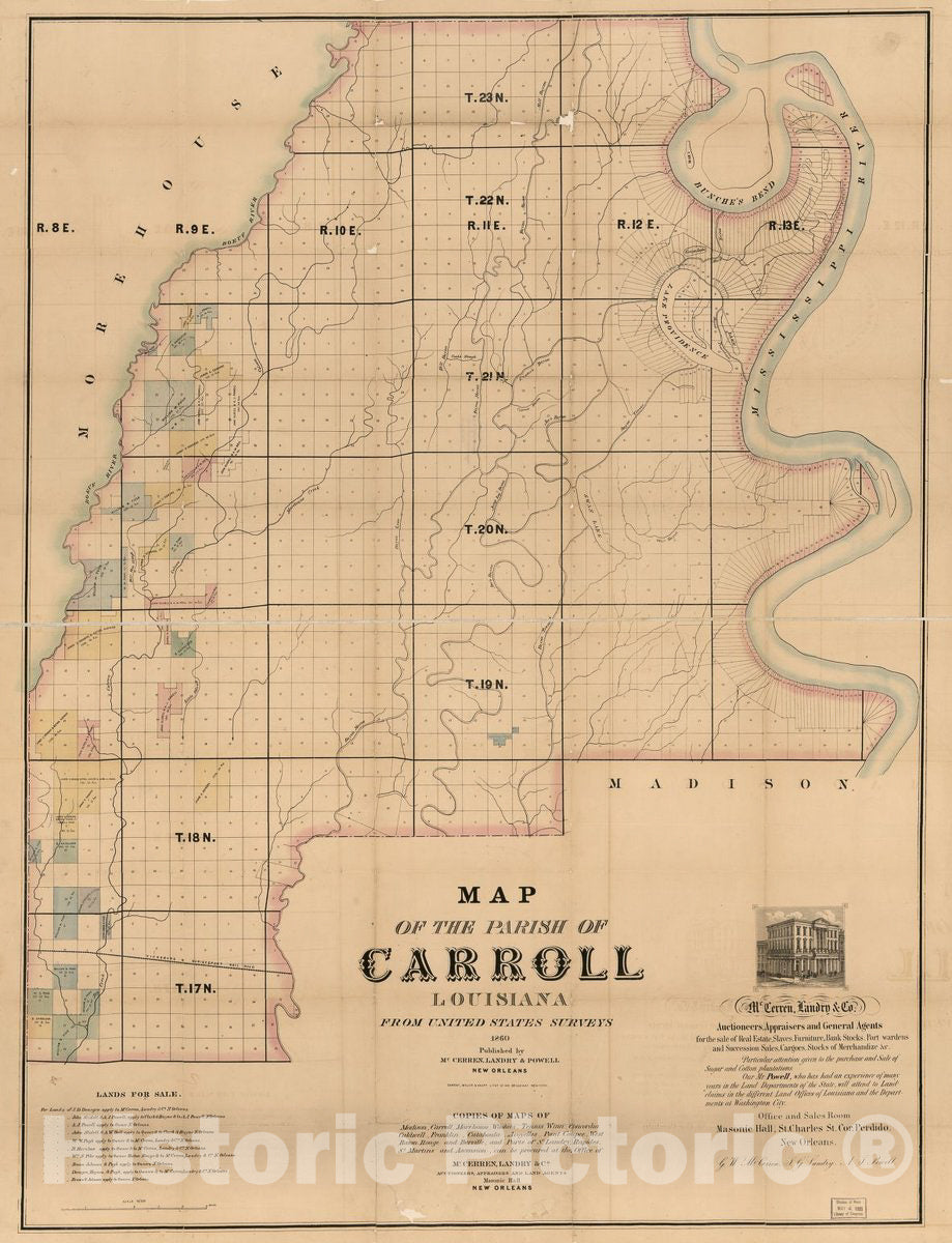 Historic 1860 Map - Map of The Parish of Carroll, Louisiana : from The United States surveys.