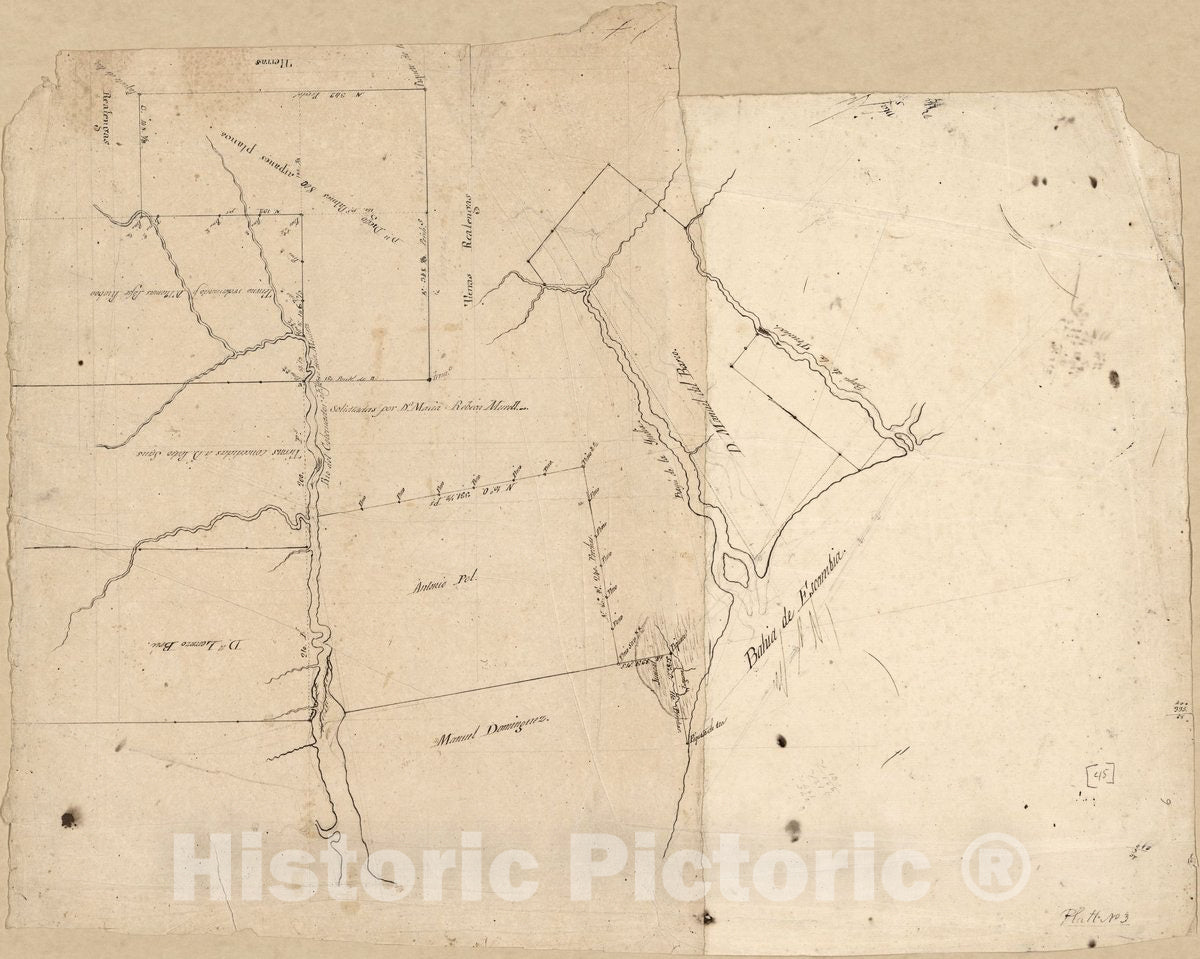Historic 1810 Map - Map of landowners Between Escambia Bay and Governor or Mulata River