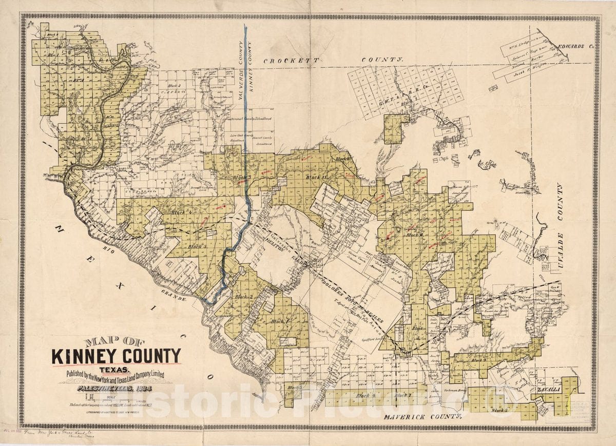 Historic 1884 Map - Map of Kinney County, Texas.