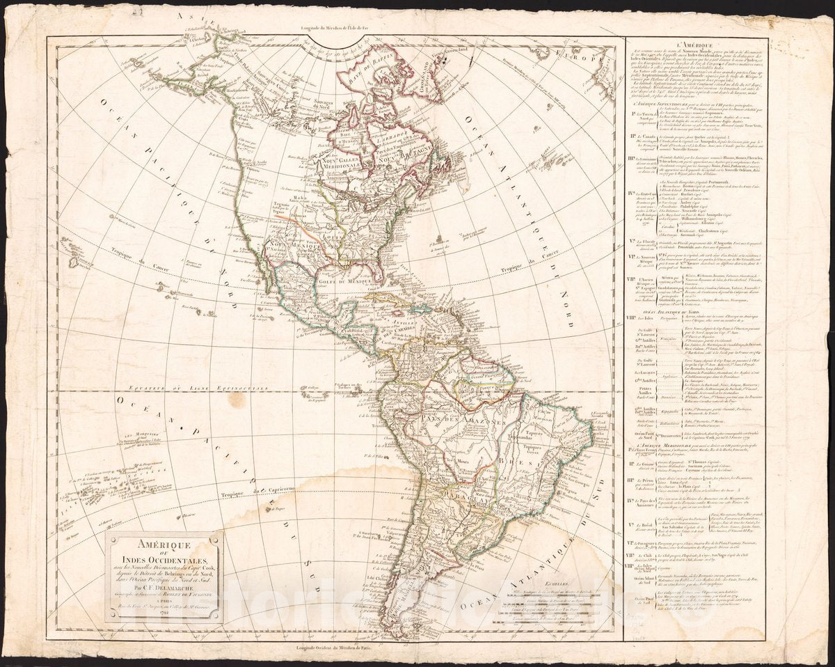 Historic 1792 Map - AmÃ©rique ou Indes Occidentales, avec les nouvelles dÃ©couvertes du Capit'e Cook, Depuis le DÃ©troit de Behrings ou du Nord, Dans l'OcÃ©an Pacifique du Nord et Sud