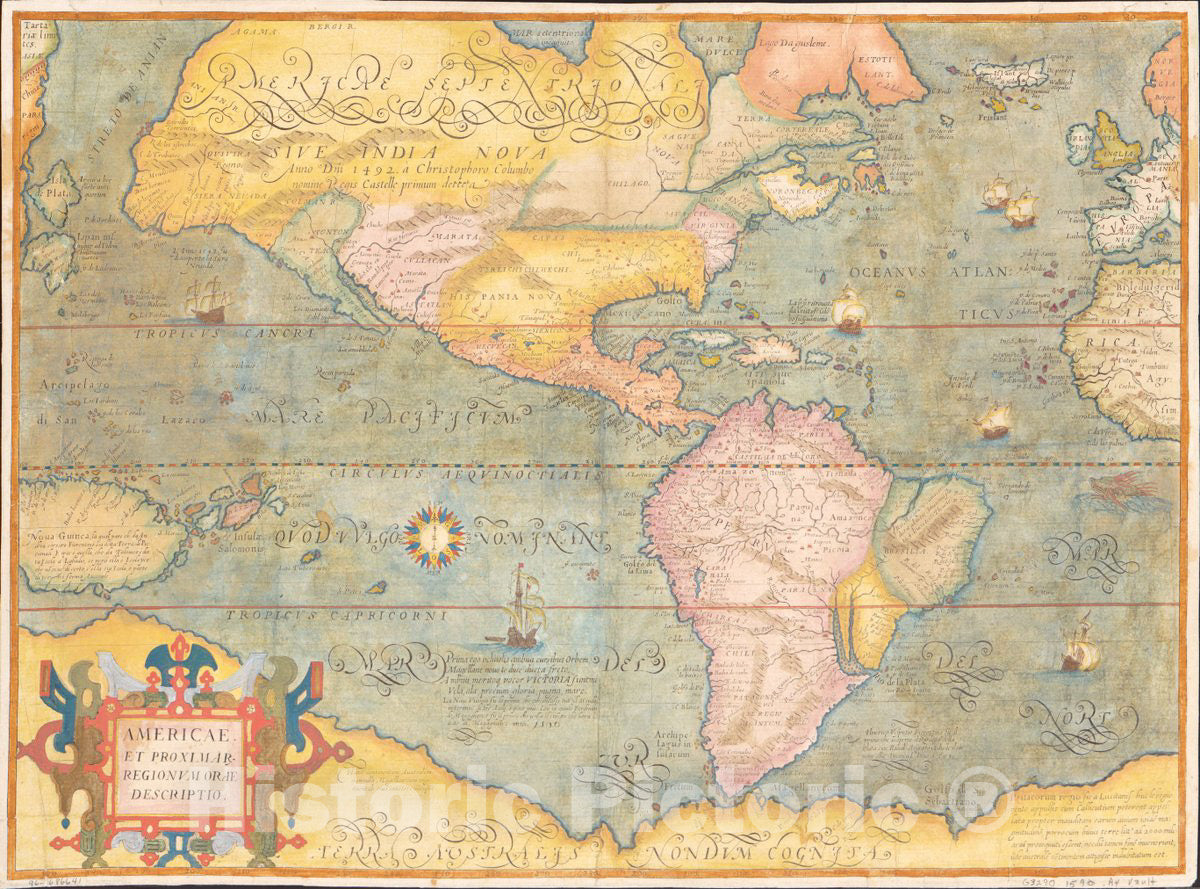 Historic 1580 Map - Americae et proximar regionvm orae descriptio.