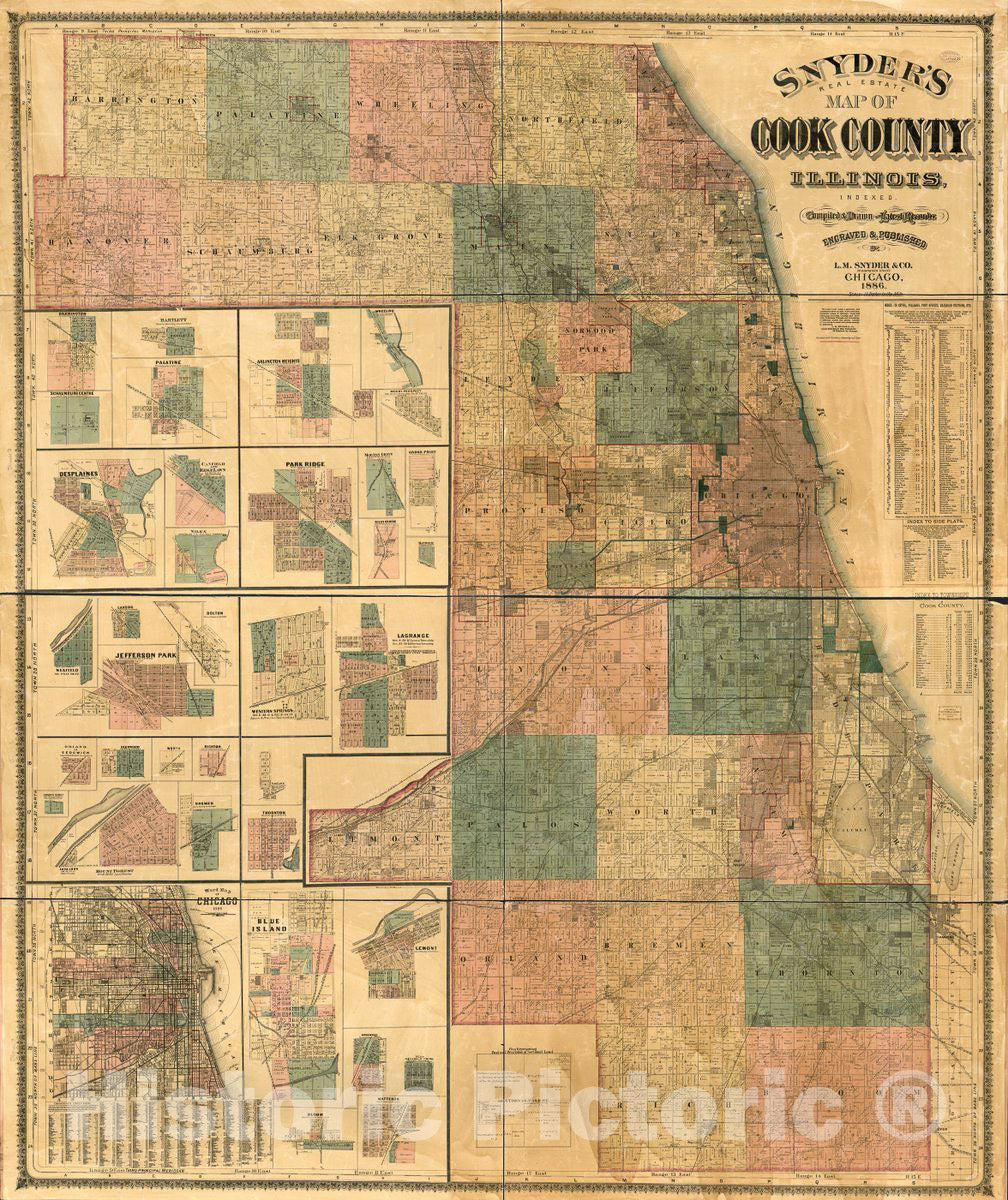 Historic 1886 Map - Snyder's Real Estate map of Cook County, Illinois : indexed