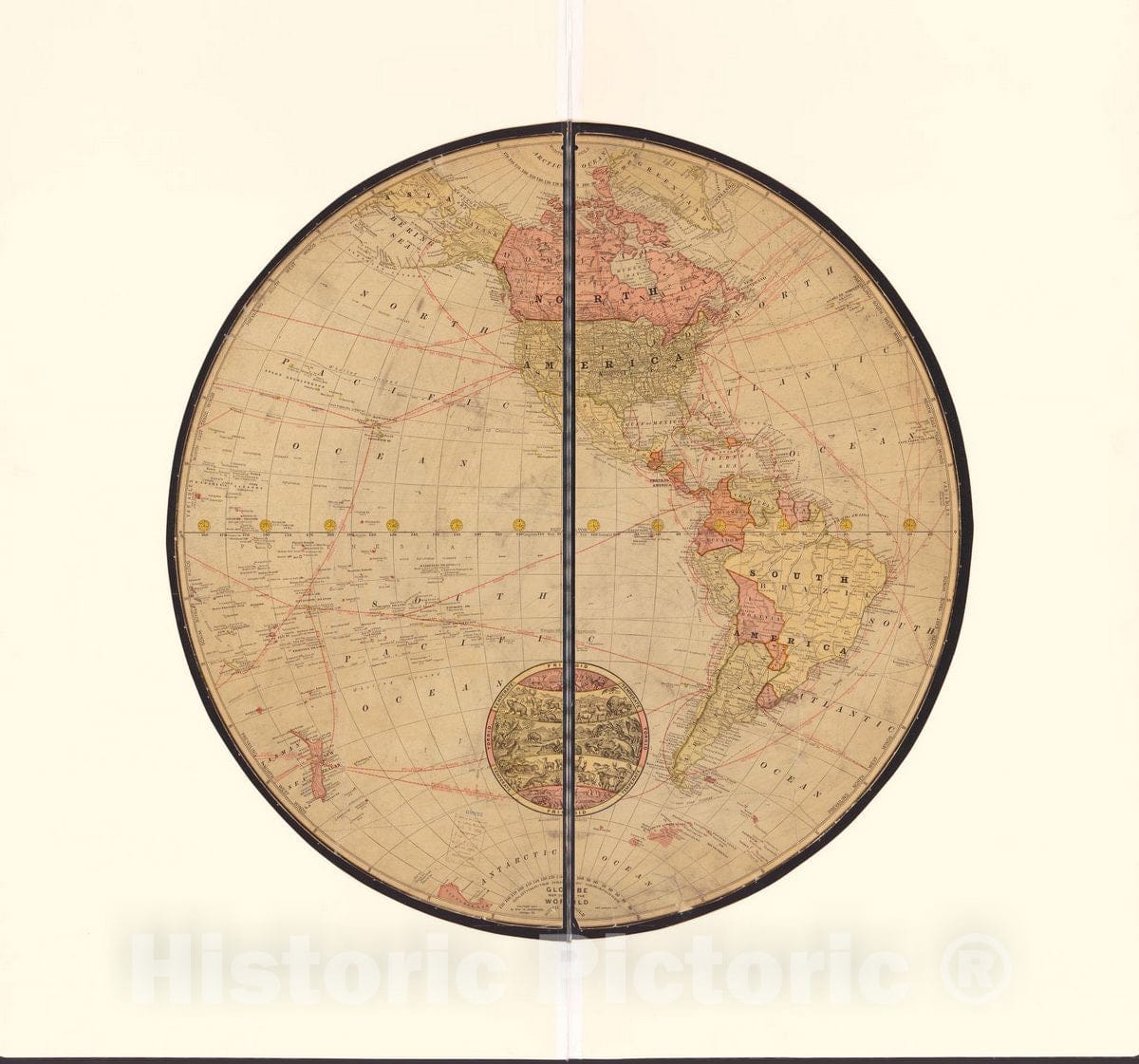 Historic 1900 Map - Globe map of The World.