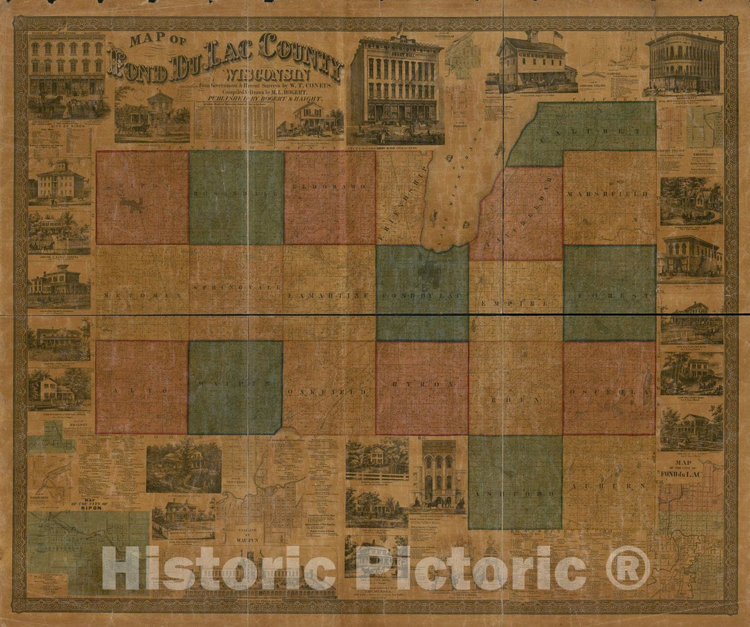 Historic 1858 Map - Map of Fond du Lac County, Wisconsin