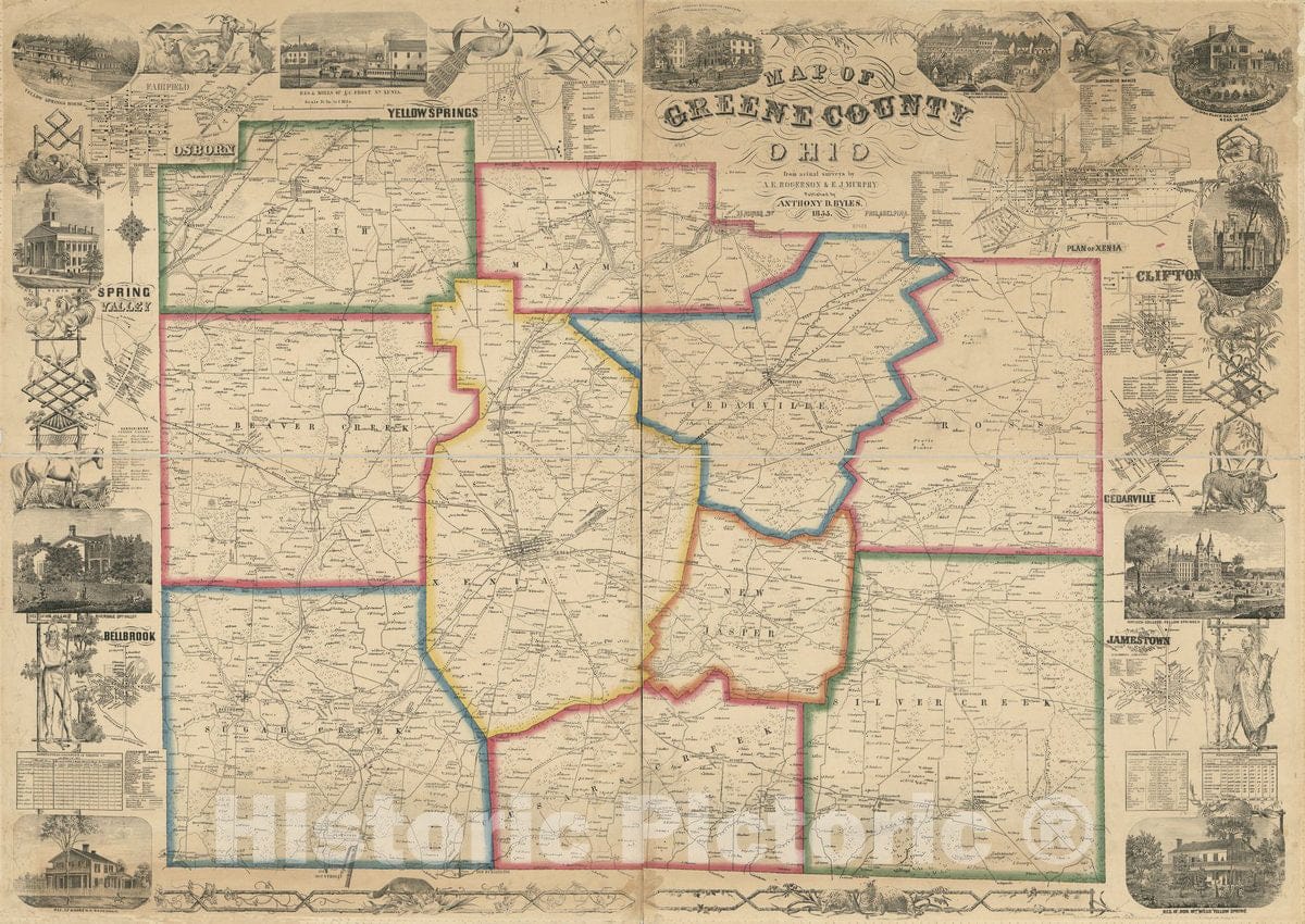 Historic 1855 Map - Map of Greene County, Ohio
