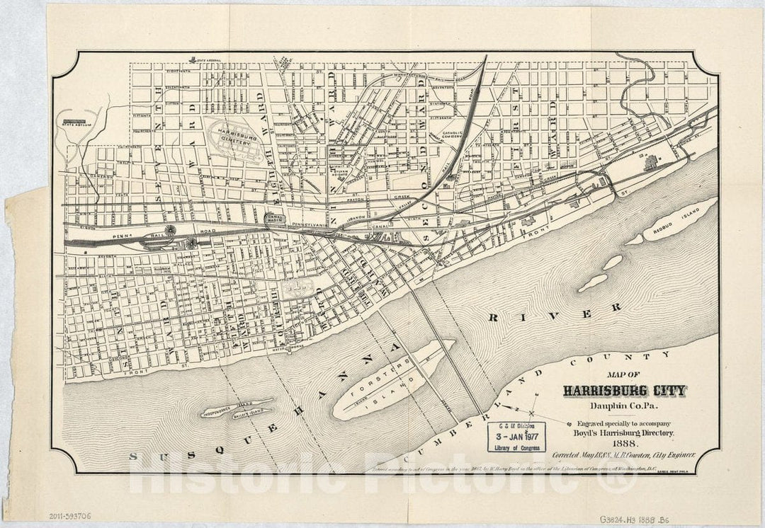 Historic 1888 Map - Map of Harrisburg City, Dauphin Co. Pa.