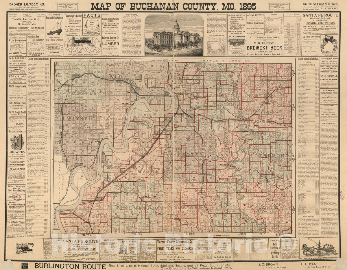 Historic 1895 Map - Map of Buchanan Co, Mo. 1895