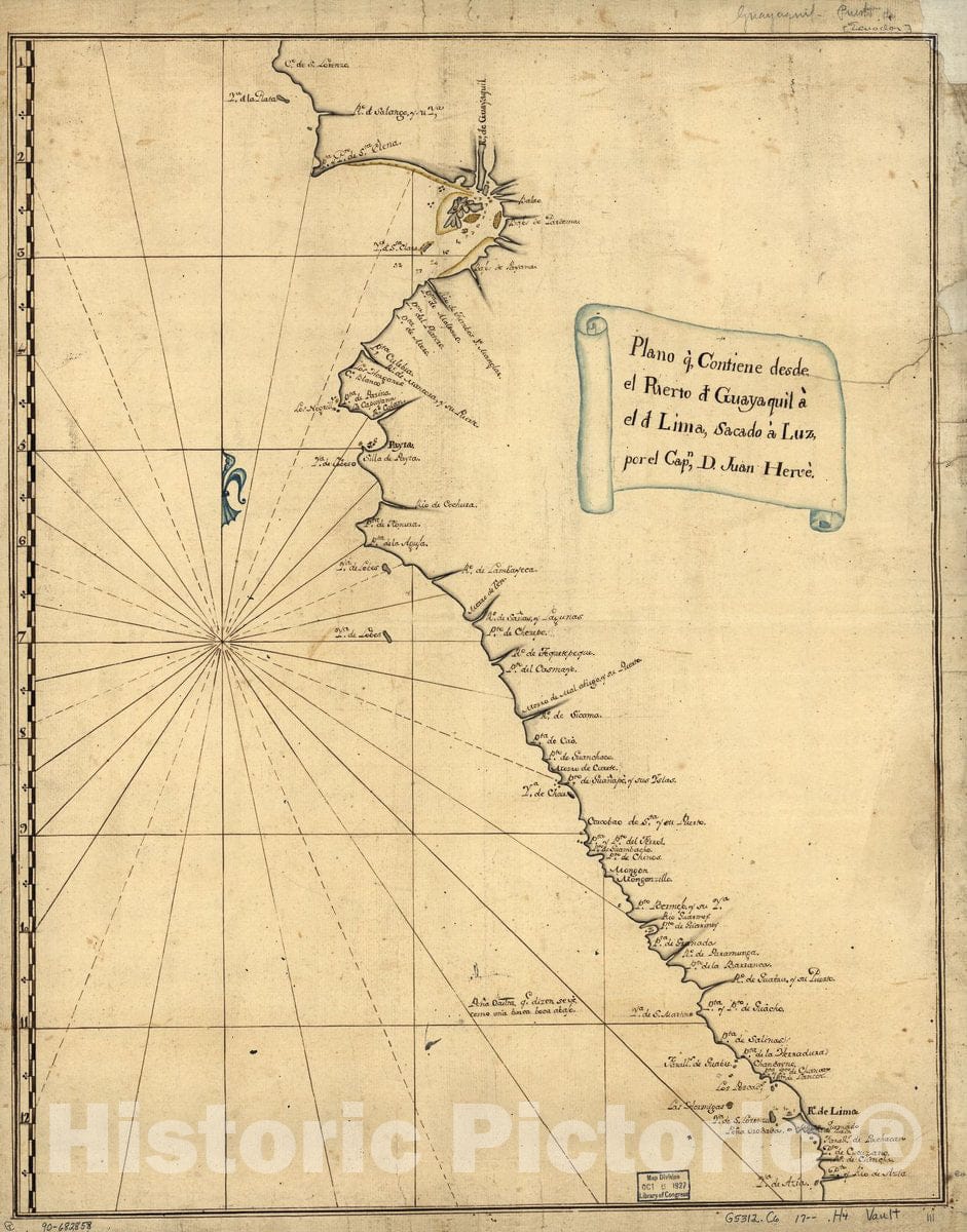 Historic 1700 Map - Plano q. contiene Desde el Puerto d. Guayaquil a el d. Lima, sacado a Luz
