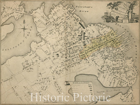 Historic 1813 Map - Map of The Compact Part of The Town of Portsmouth in The State of New Hampshire : 1813