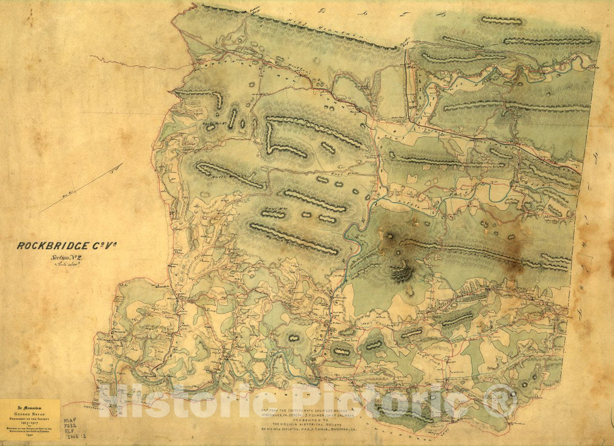 Historic 1863 Map Rockbridge Co, Va. Section no. 2. Historic Pictoric