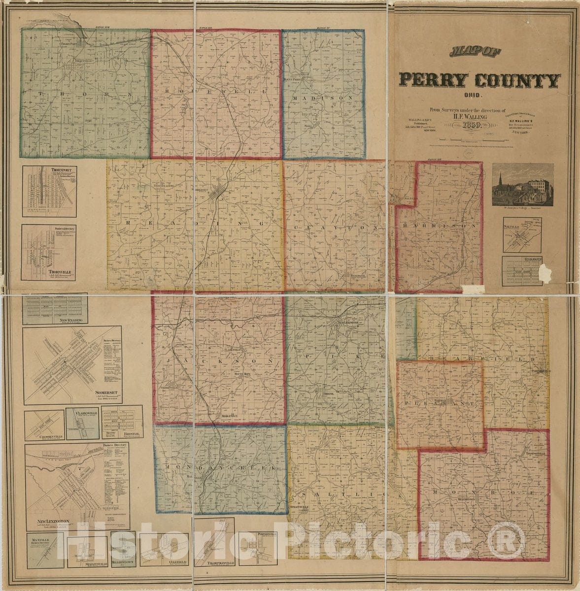 Historic 1859 Map Map of Perry County, Ohio Historic Pictoric