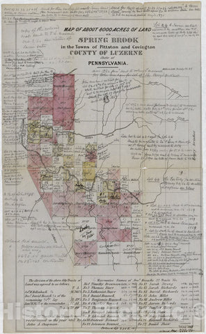 Historic 1871 Map - Map of About 8000 Acres of Land on Spring Brook in The Towns of Pittston and Covington, County of Luzerne, State of Pennsylvania.
