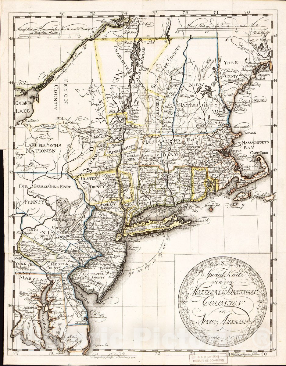 Historic 1778 Map - Special Karte von den Mittleren Brittischen Coloni ...