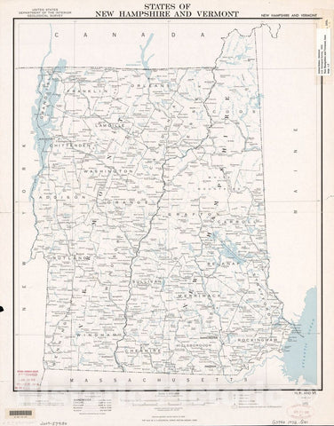 Historic 1972 Map - States of New Hampshire and Vermont : Base map, 1972