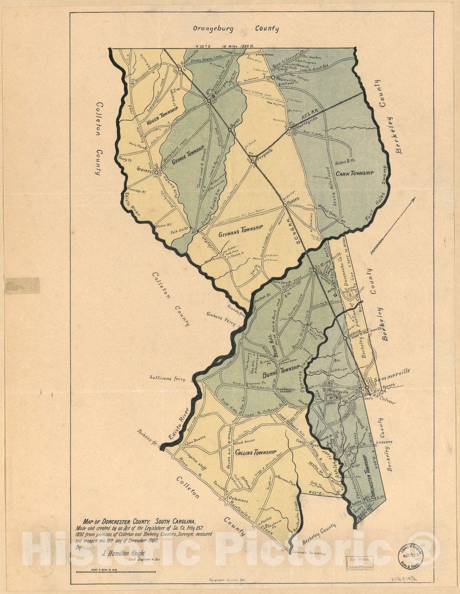 Historic 1900 Map - Map of Dorchester County, South Carolina : Made and Created by an Act of The Legislature of So. Ca. Feb'y 25th 1897, from portions of Colleton and Berkeley Counties